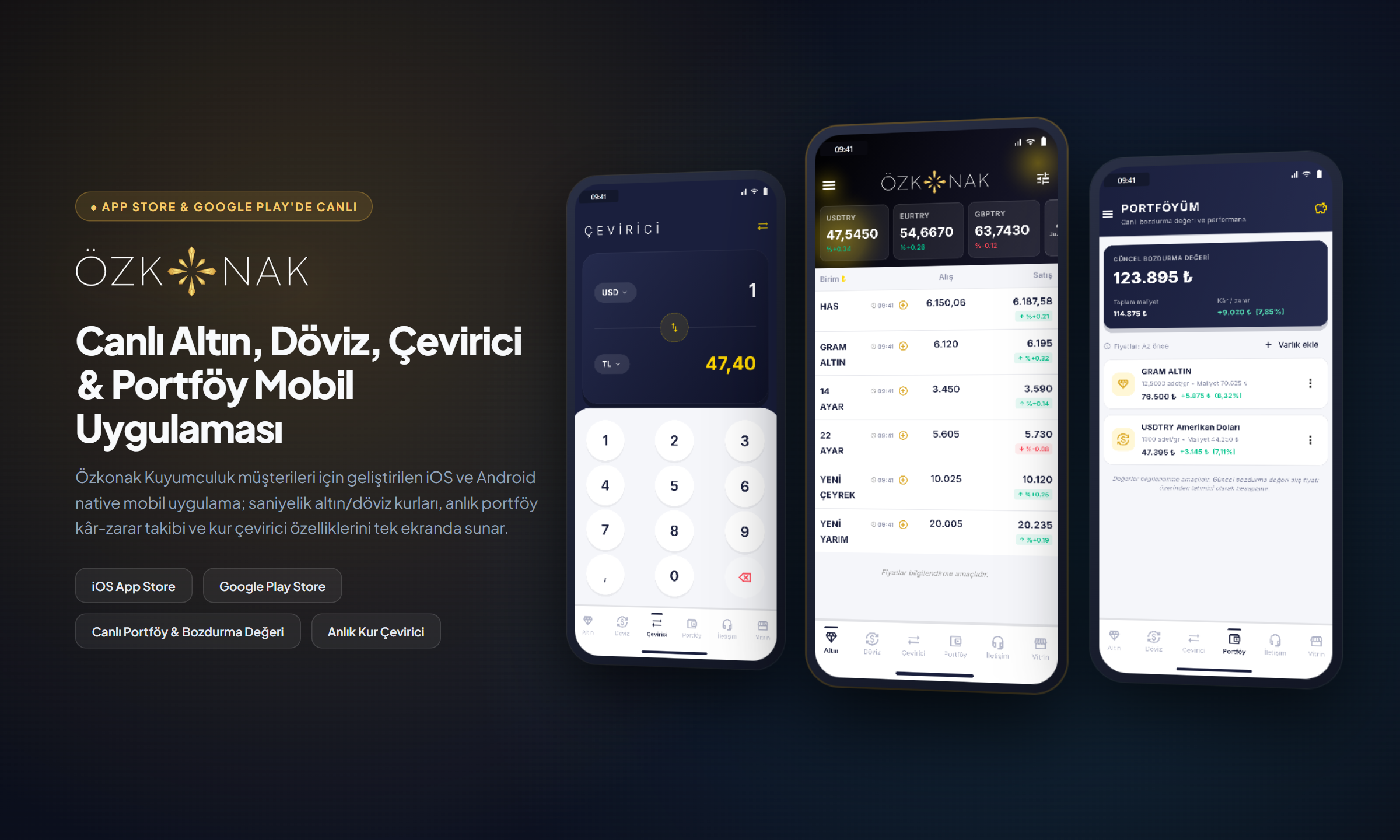 Özkonak Kuyumculuk iOS ve Android Mobil Uygulaması